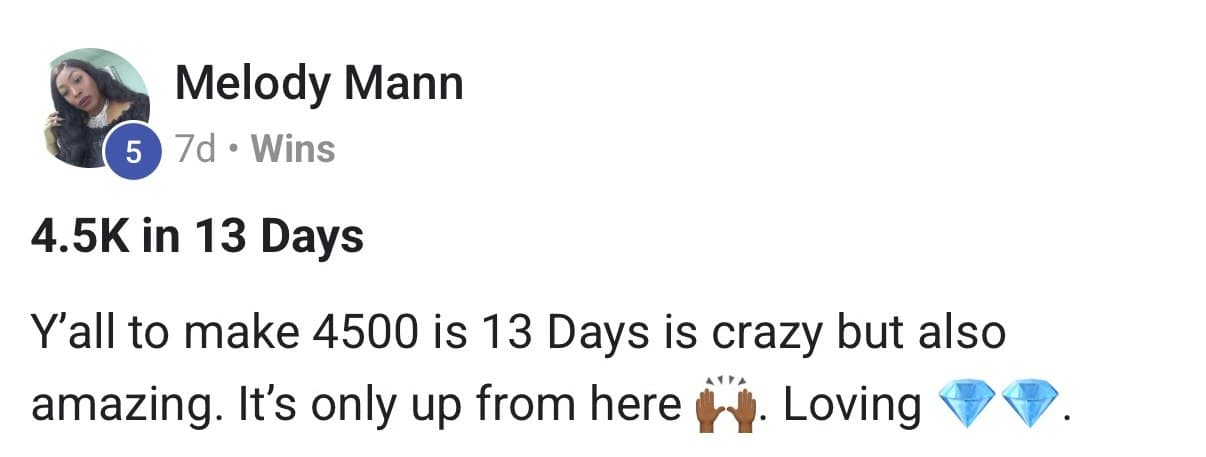 GEM Community post titled 4.5K in 13 days: Y'all to make 4500 in 13 days is crazy but also amazing. It's only up from here. Loving GEM.