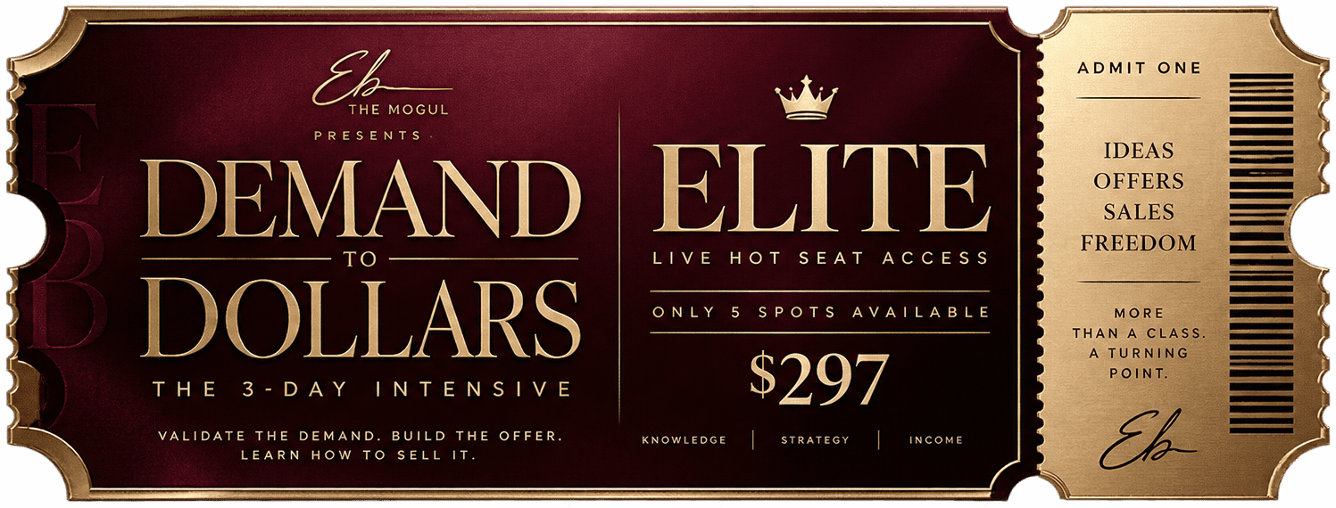 Demand to Dollars Elite ticket: live hot seat access, only 5 spots available, $297